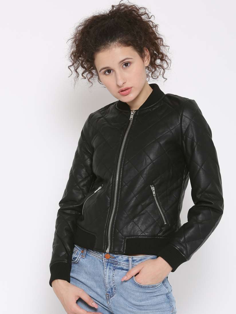 Buy FOREVER 21 Black Quilted Bomber Jacket Jackets for Women 1552494 Myntra