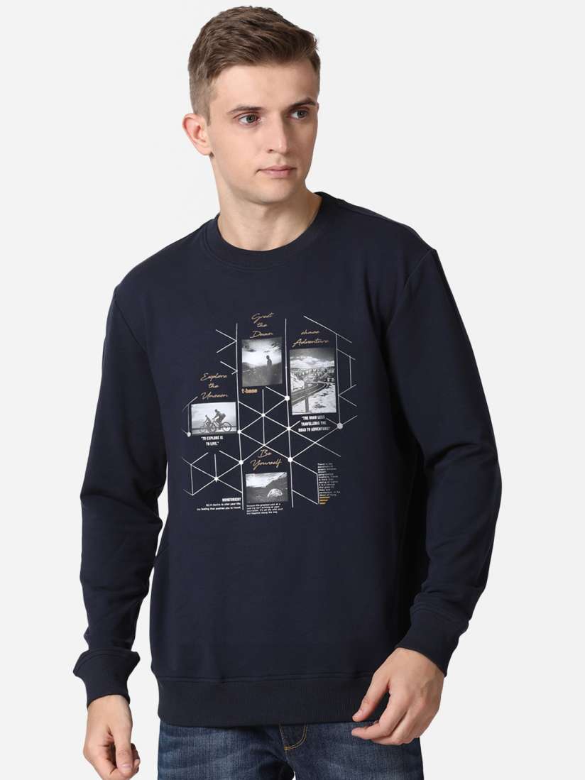 Buy t base Men Navy Blue Printed Sweatshirt Sweatshirts for Men 15526140 Myntra