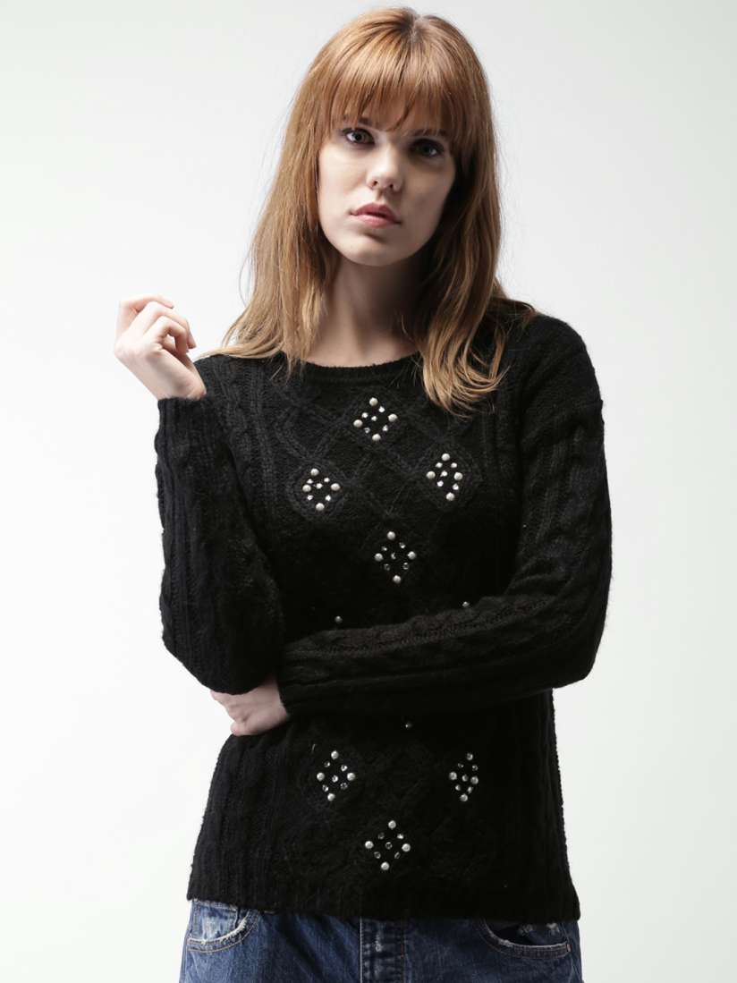 Buy ALCOTT Women Black Embellished Sweater Sweaters for Women 1552635 Myntra
