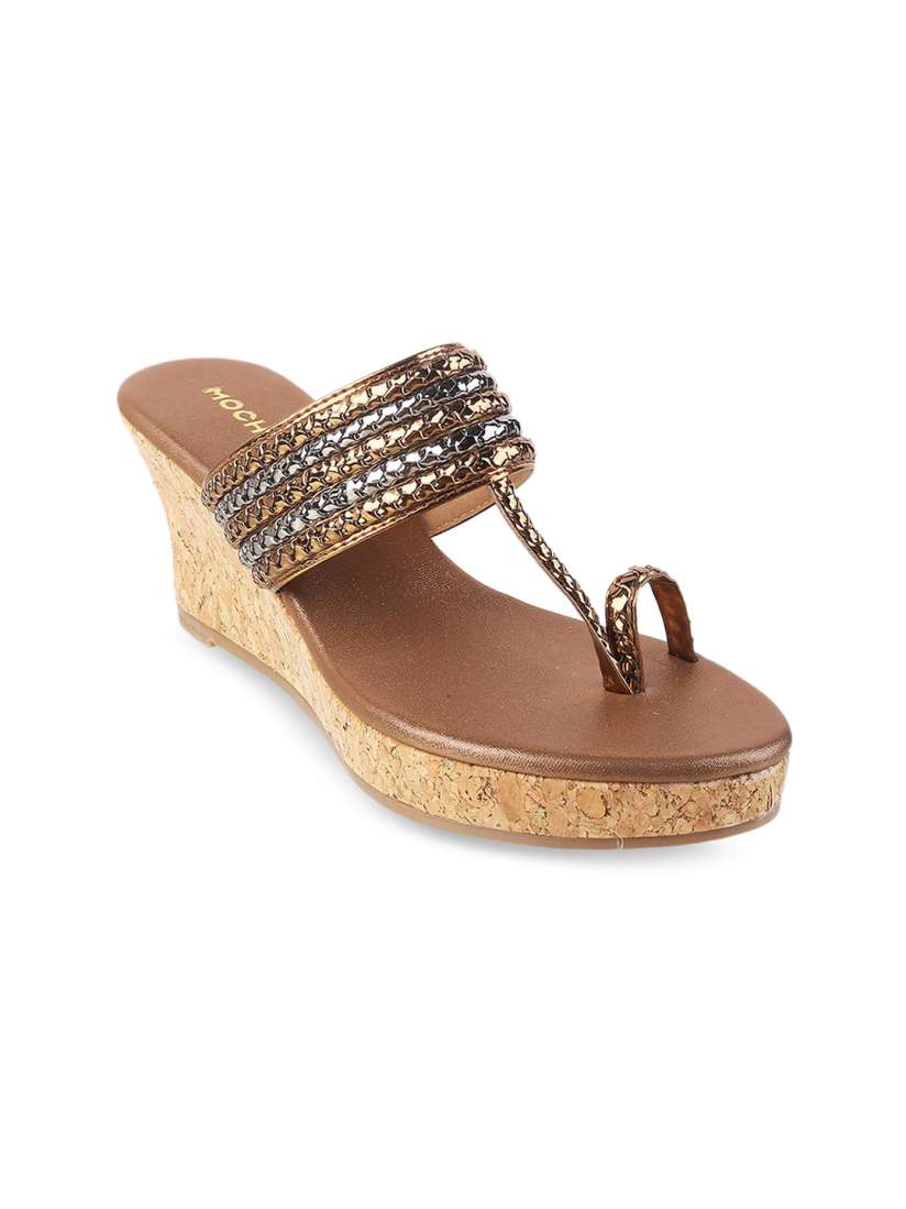Buy Mochi Gold Toned Silver Toned Striped Wedge Heels Heels for Women 15528404 Myntra