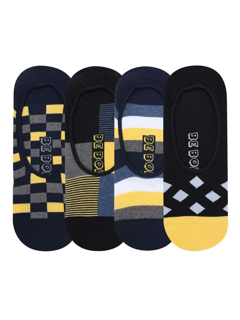 Buy Bonjour Men Black Yellow Cotton Loafer Socks Pack Of 4 Socks for Men 15535074 Myntra