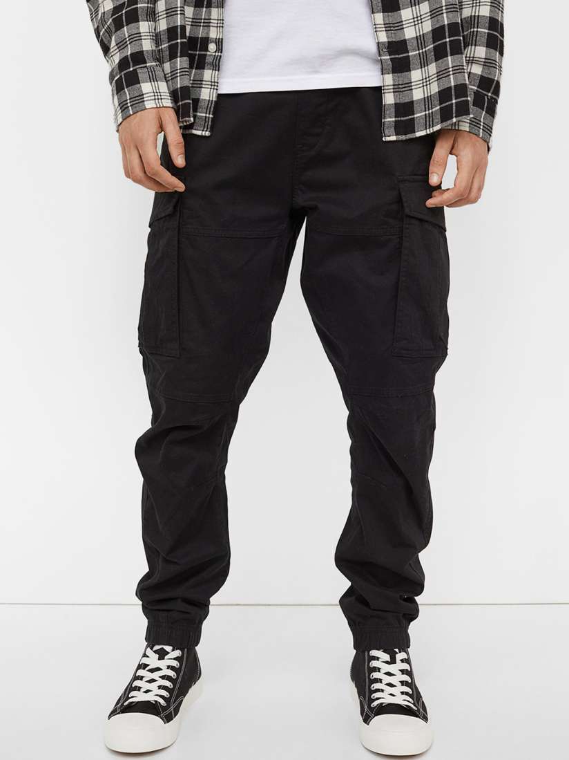 Buy H M Men Black Solid Cargo Joggers Trousers for Men 15545976 Myntra