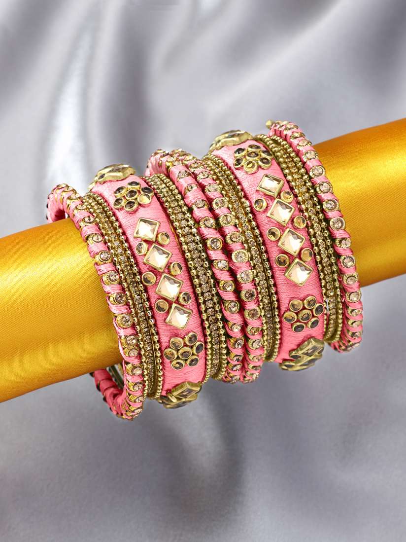 Buy Peora Set of 10 Pink Gold Plated Silk Thread Handcrafted Chuda Bangle Set Bangle for Women 15551894 Myntra