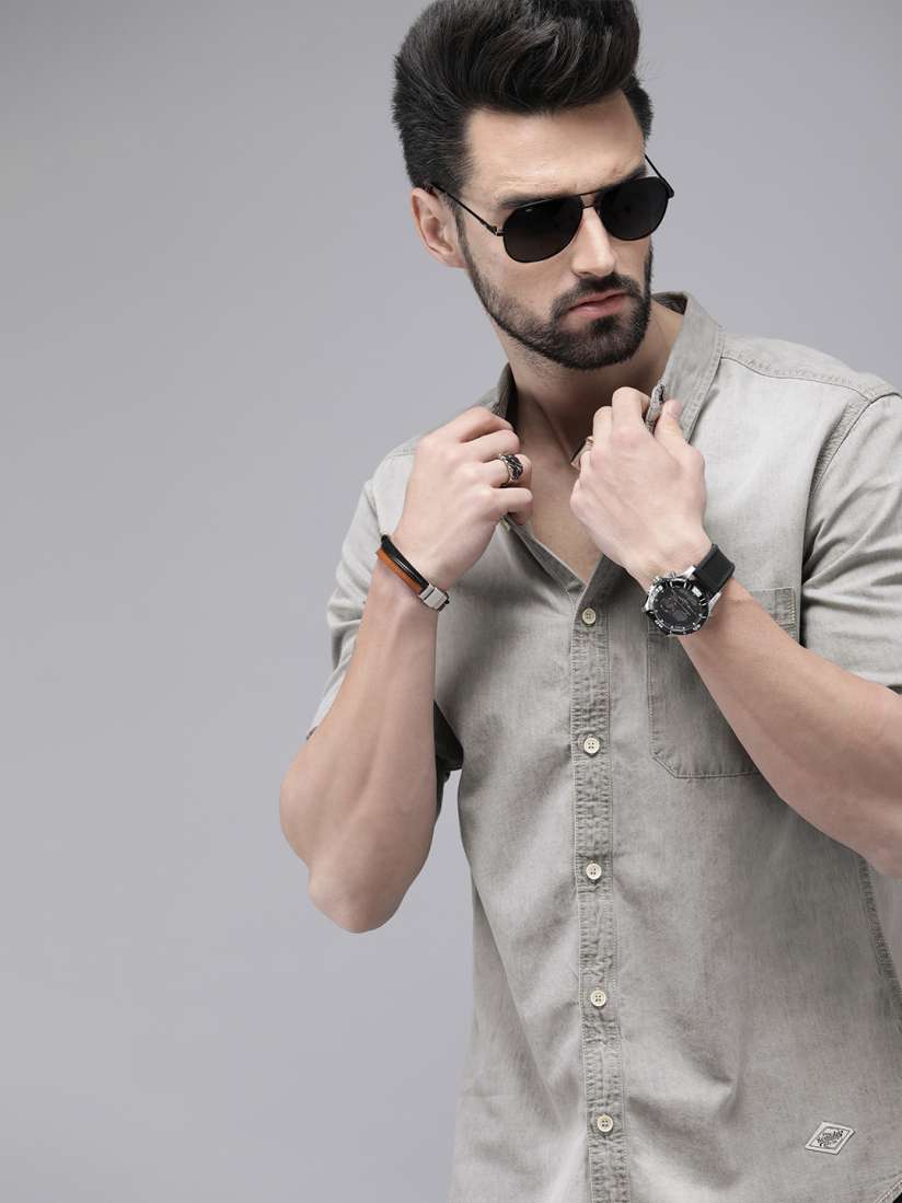 Buy Roadster Men Grey Solid Regular Fit Pure Cotton Casual Shirt Shirts for Men 15557614 Myntra
