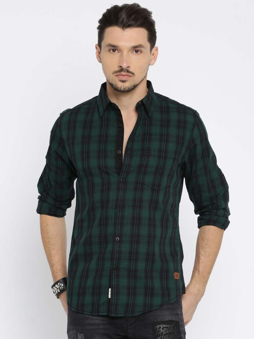 Buy Roadster Men Green Black Checked Casual Shirt Shirts for Men 1556606 Myntra