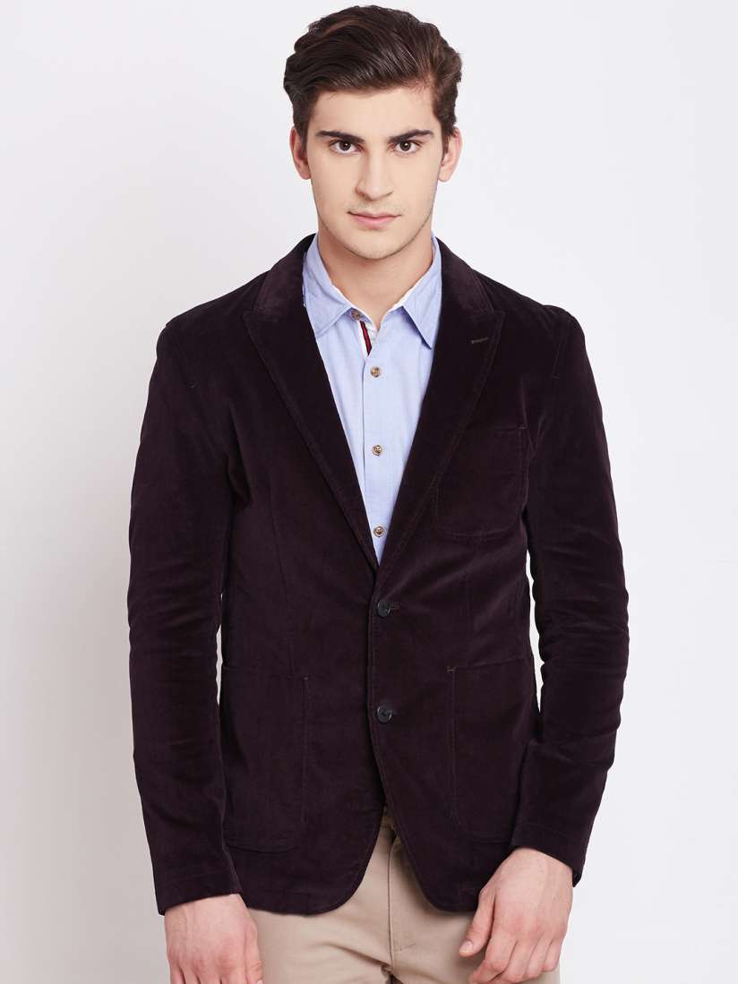 Buy Blackberrys Wine Coloured Single Breasted Corduroy Blazer Blazers for Men 1556972 Myntra
