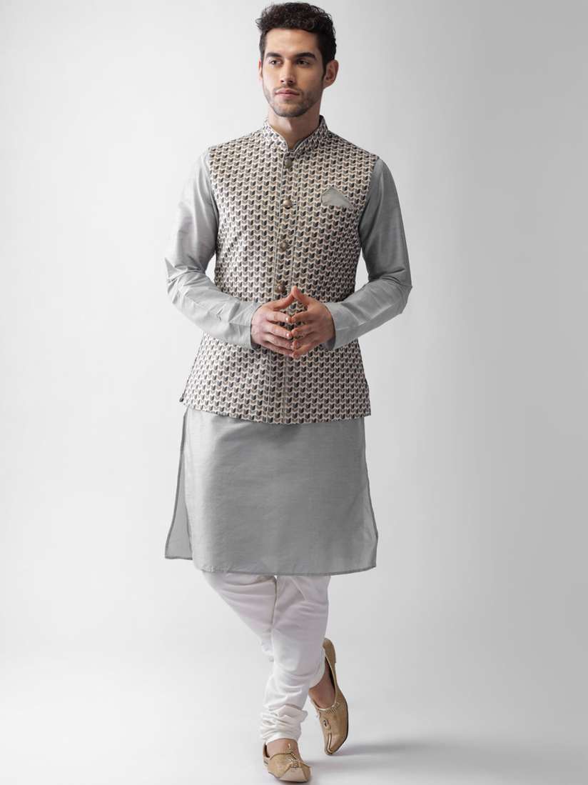 Buy KISAH Men Grey Regular Kurta with Churidar Jacket Kurta Sets for Men 15583042 Myntra