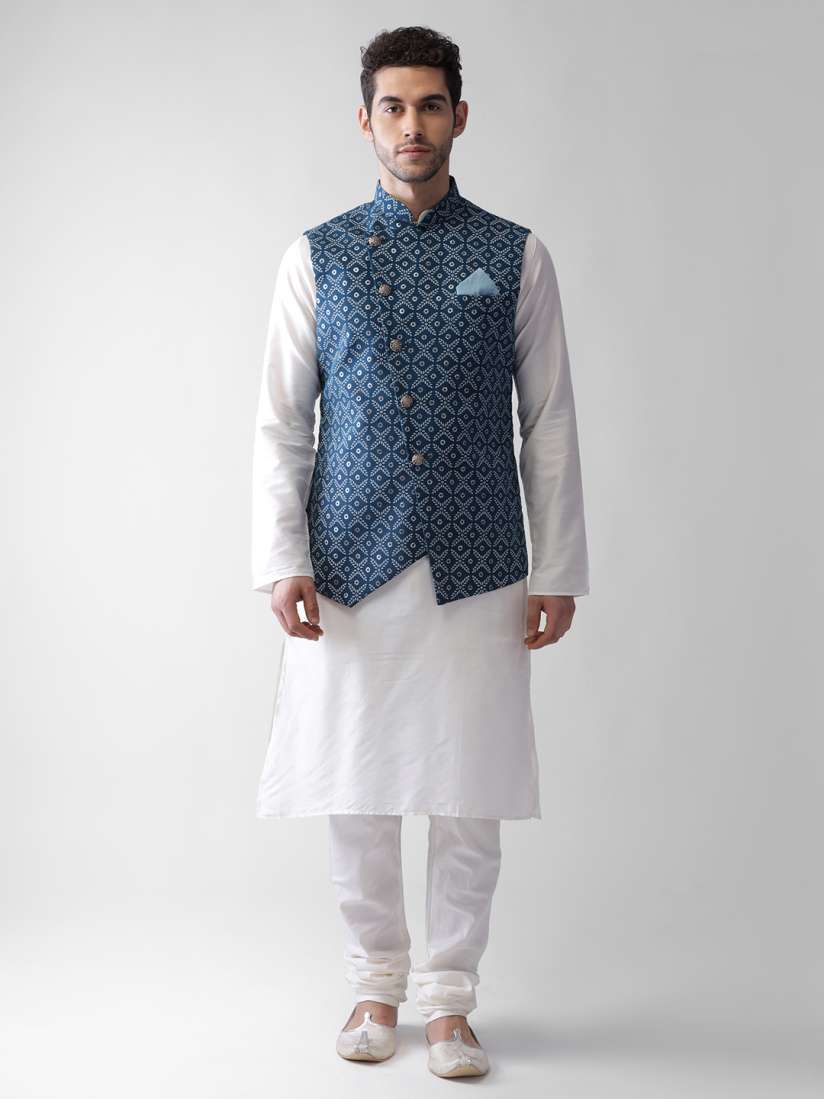 Blue kurta with white jacket store