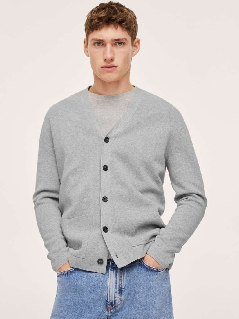 Buy MANGO MAN Men Grey Melange V Neck Cardigan Sweaters for Men 15585114 Myntra