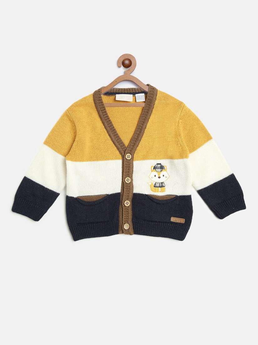 Buy Chicco Infant Boys Mustard White Colourblocked Cardigan Sweaters for Boys 15590206 Myntra