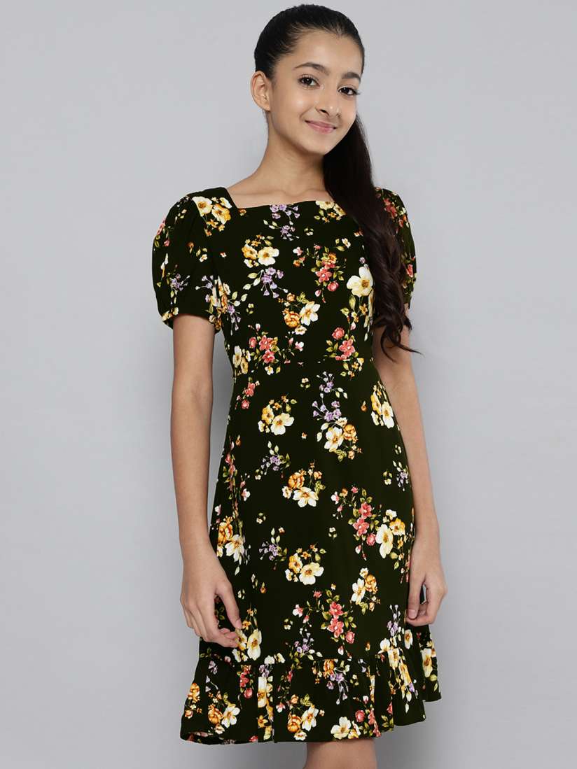 Buy JUSTICE Girls Black Floral Printed Fit Flare Dress Dresses for Girls 15592904 Myntra