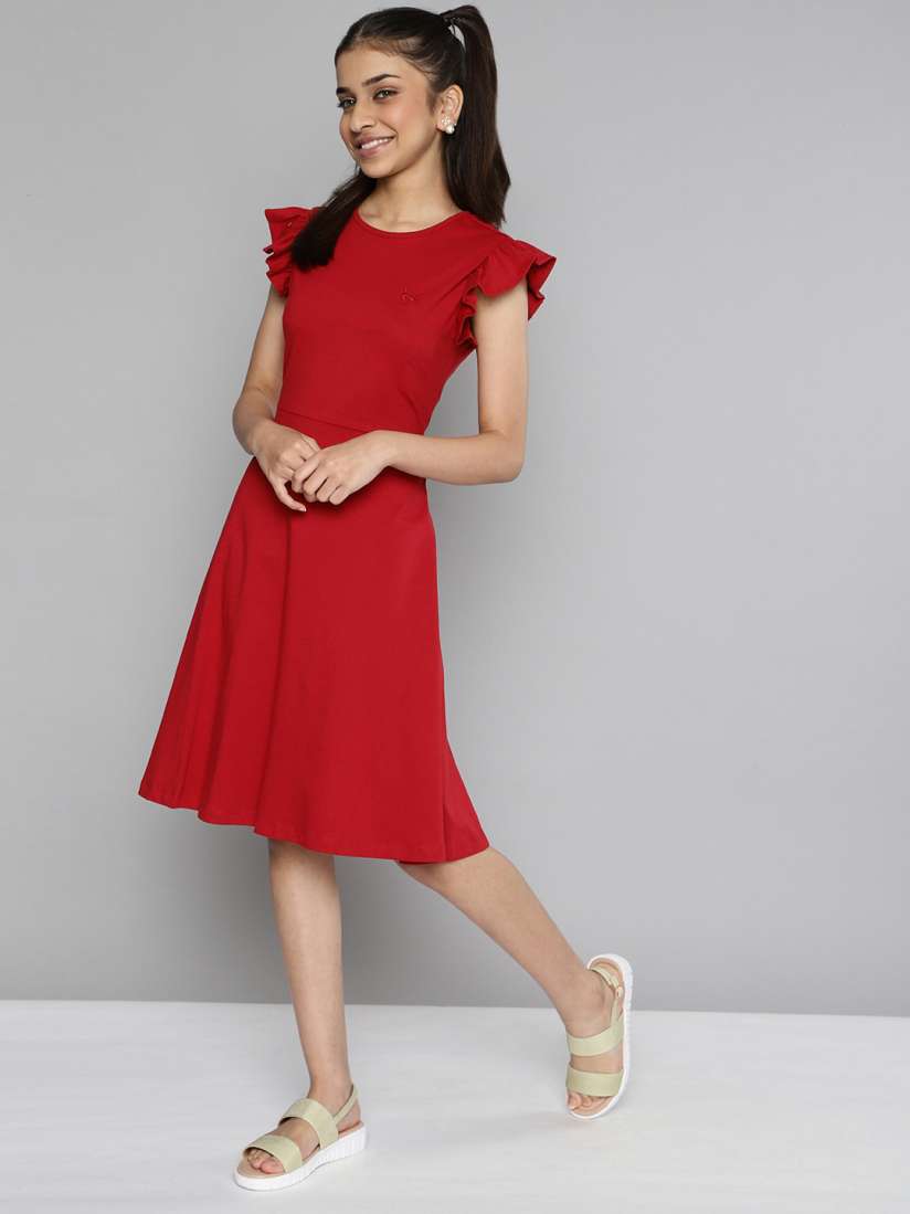 Buy JUSTICE Red Solid Pure Cotton A Line Dress Dresses for Girls 15593886 Myntra