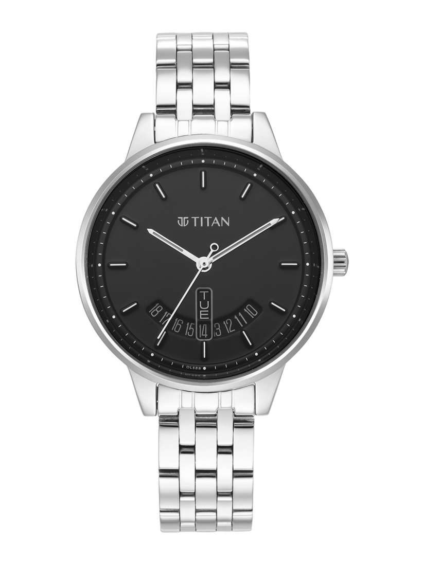Black metal watches for womens in titan sales