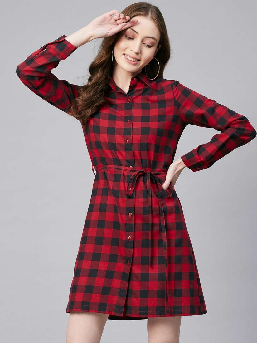 Buy StyleStone Red Black Checked Shirt Dress Dresses for Women 15605560 Myntra