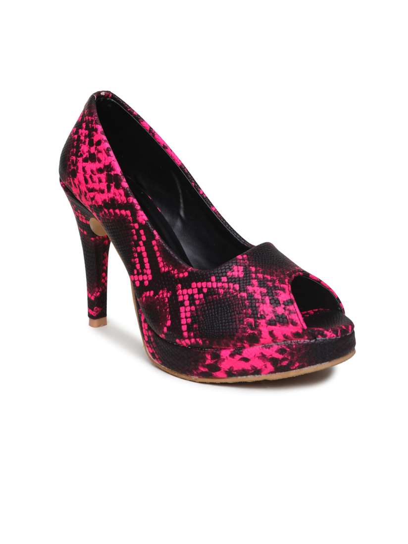 Buy VALIOSAA Women Pink Black Printed Stiletto Peep Toes Heels for Women 15608534 Myntra