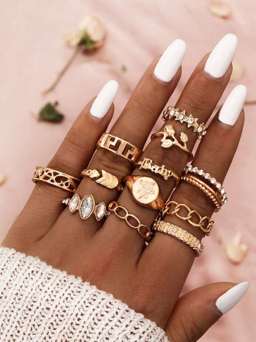 Buy Shining Diva Fashion Set Of 12 Gold Plated Finger Rings Ring for Women 15617600 Myntra