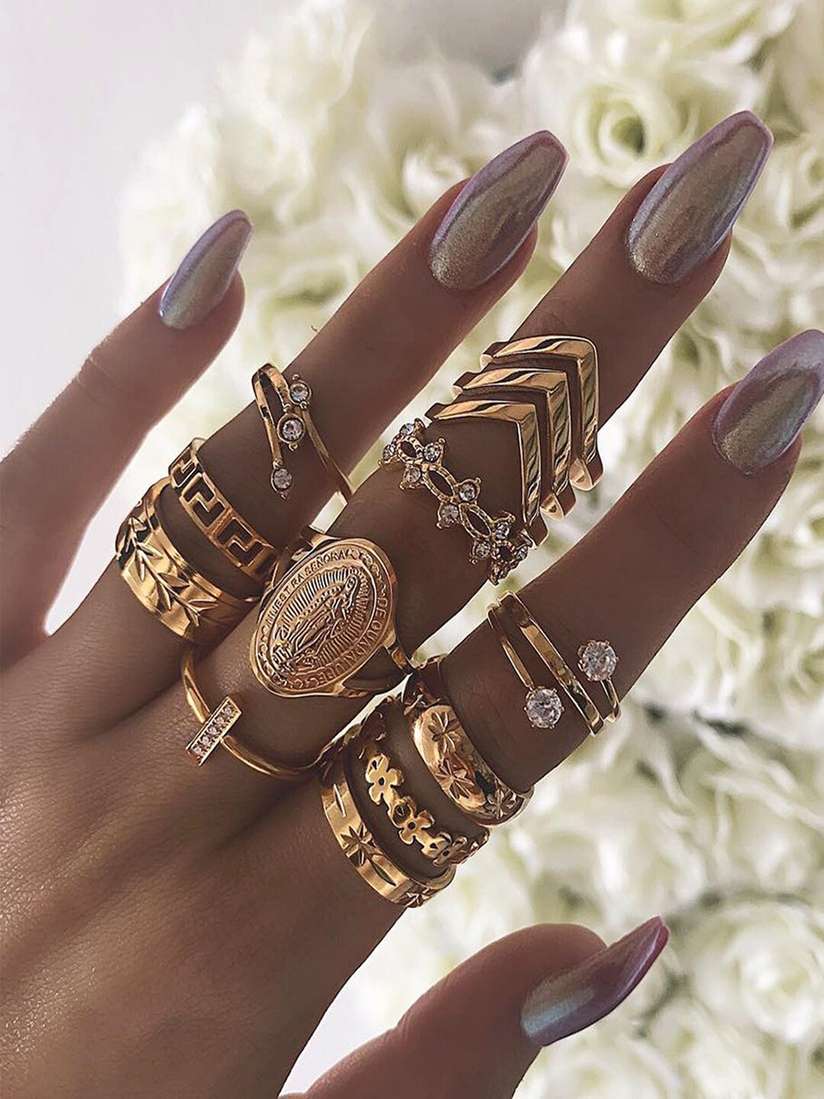 Buy Shining Diva Fashion Set Of 13 Gold-Plated Finger Rings Ring
