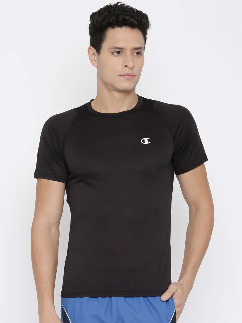 Buy Champion Men Black Solid Round Neck T shirt Tshirts for Men 1562207 Myntra