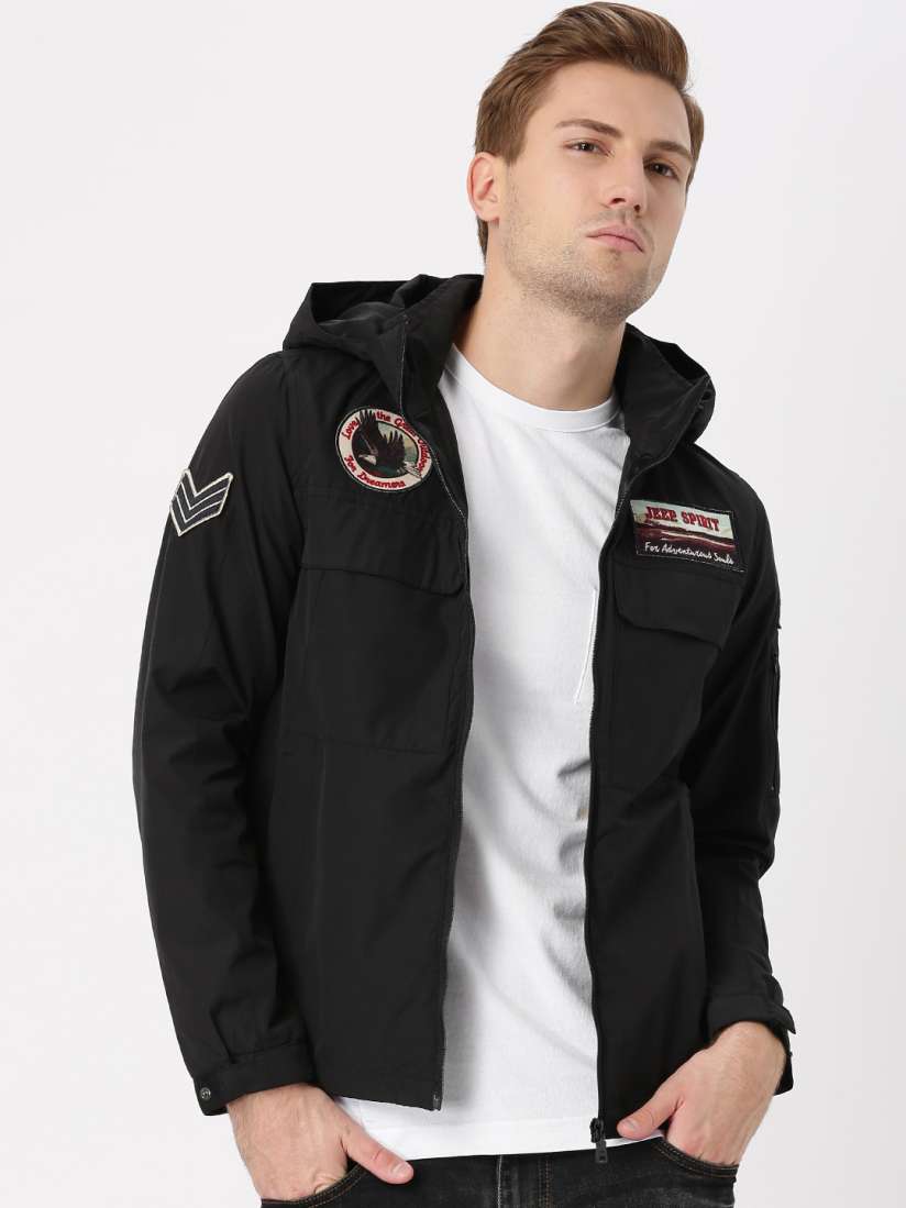 Buy Jeep Unisex Black Applique Jacket with Detachable Hood Jackets for Unisex 1562522 Myntra