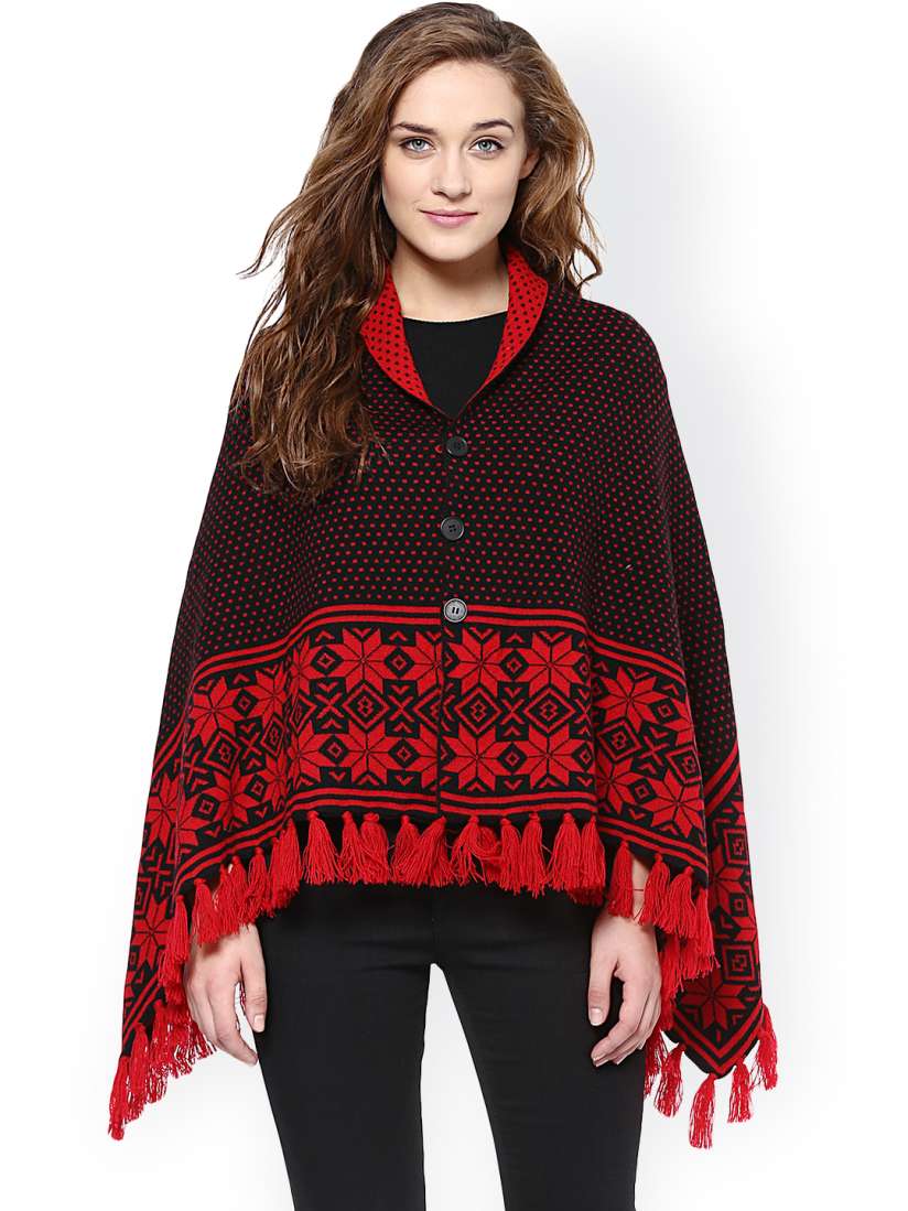 Red and black poncho sweater deals