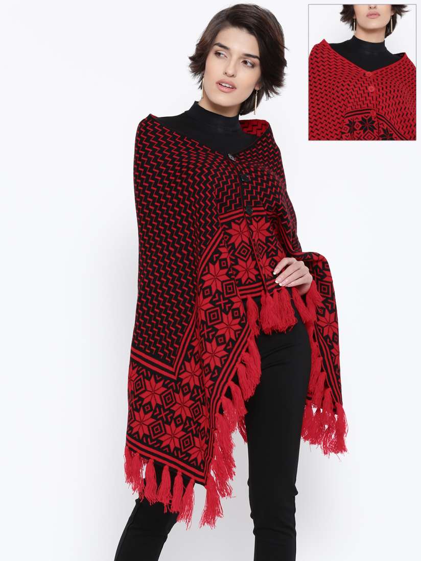 Red and black poncho sweater deals