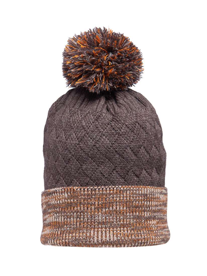 Buy 513 Women Coffee Brown Grey Self Design Acrylic Beanie
