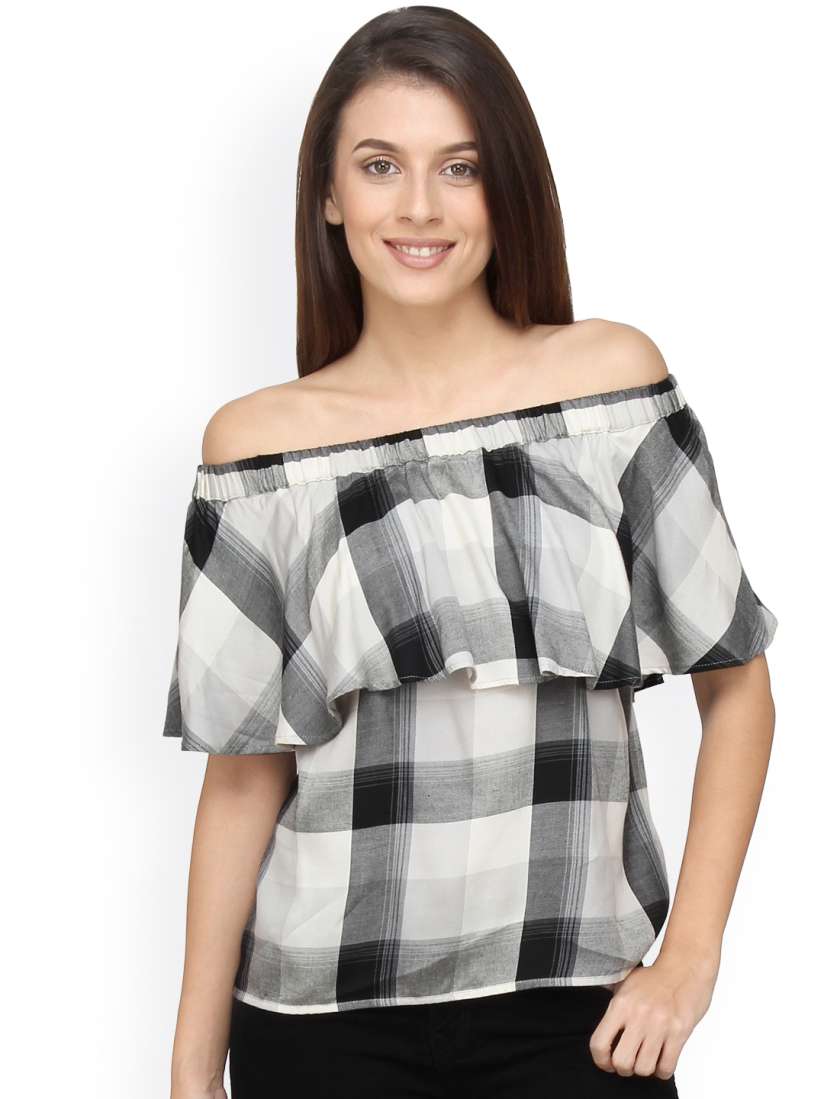 Buy 20Dresses Women Black White Checked Off Shoulder Top Tops for Women 1562835 Myntra