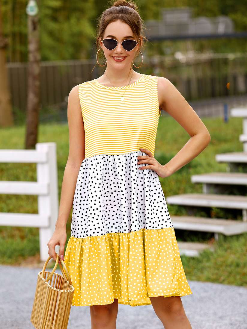 Womens Dresses White And Yellow Polka Dot Dress Buy URBANIC Women