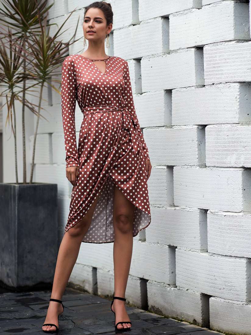 Coffee polka dot dress outlet