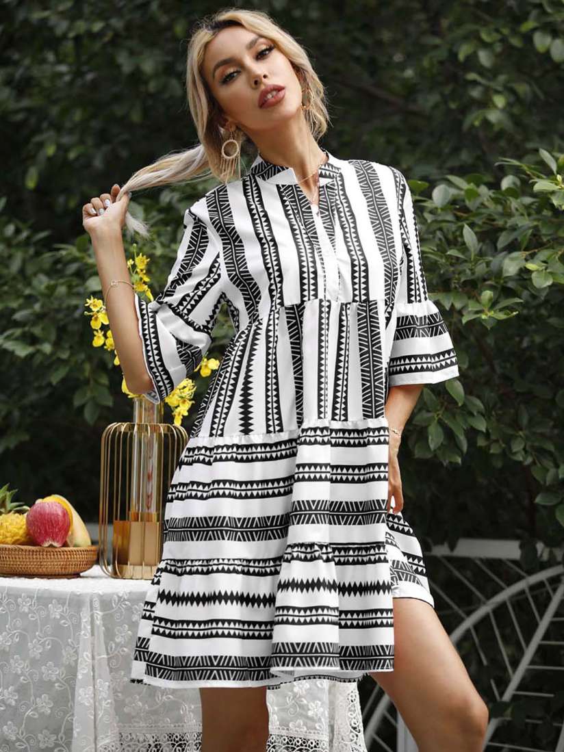 Striped a line dress clearance