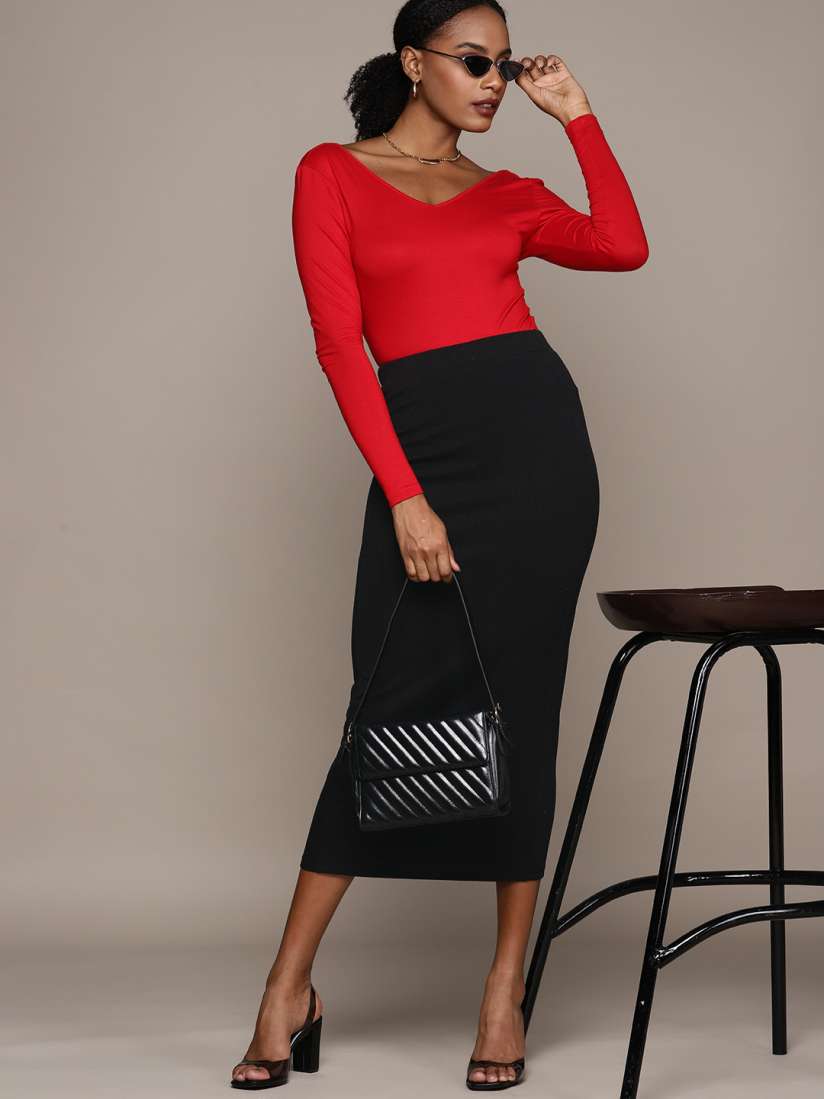 Buy Urbanic Women Black Ribbed Pencil Skirt Skirts for Women 15633716 Myntra