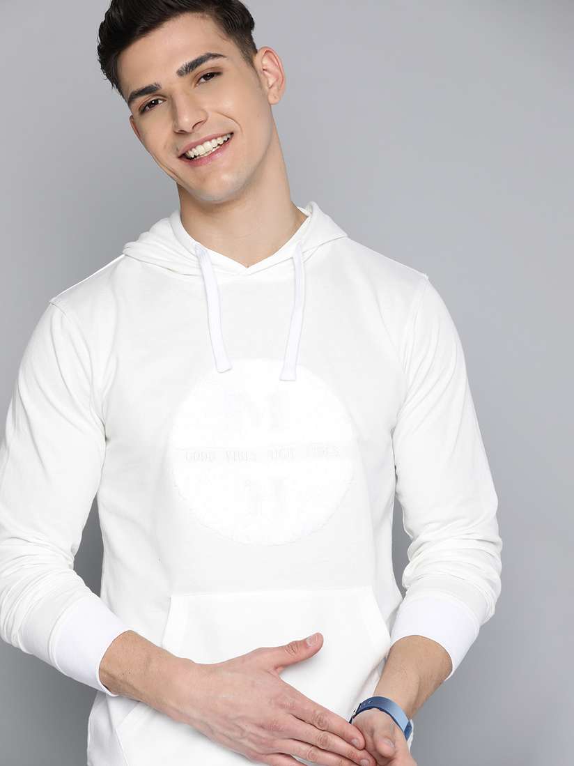 Buy Mast Harbour Men White Pure Cotton Embroidered Hooded