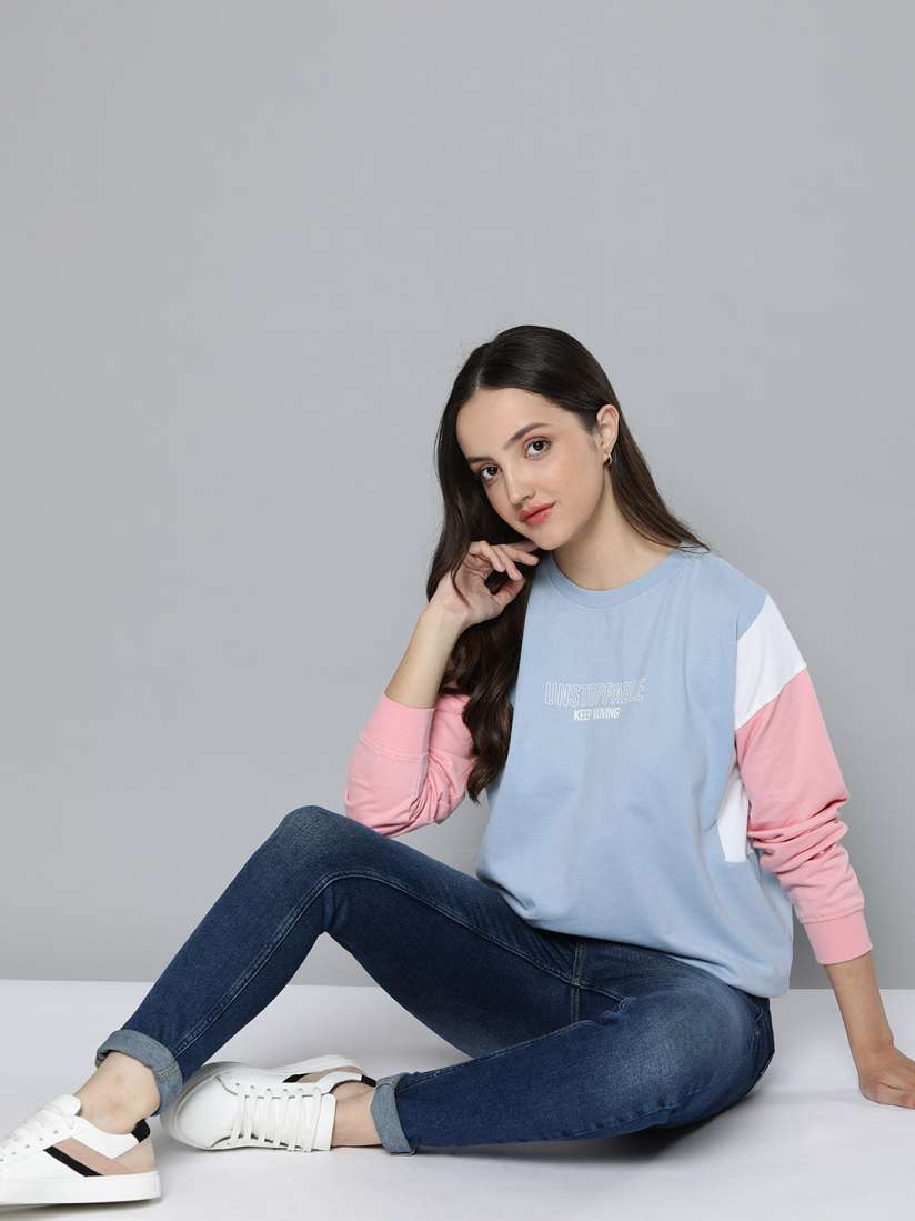 Buy Mast Harbour Women Colourblocked And Printed Pure Cotton Pullover Sweatshirt Sweatshirts for Women 15635488 Myntra