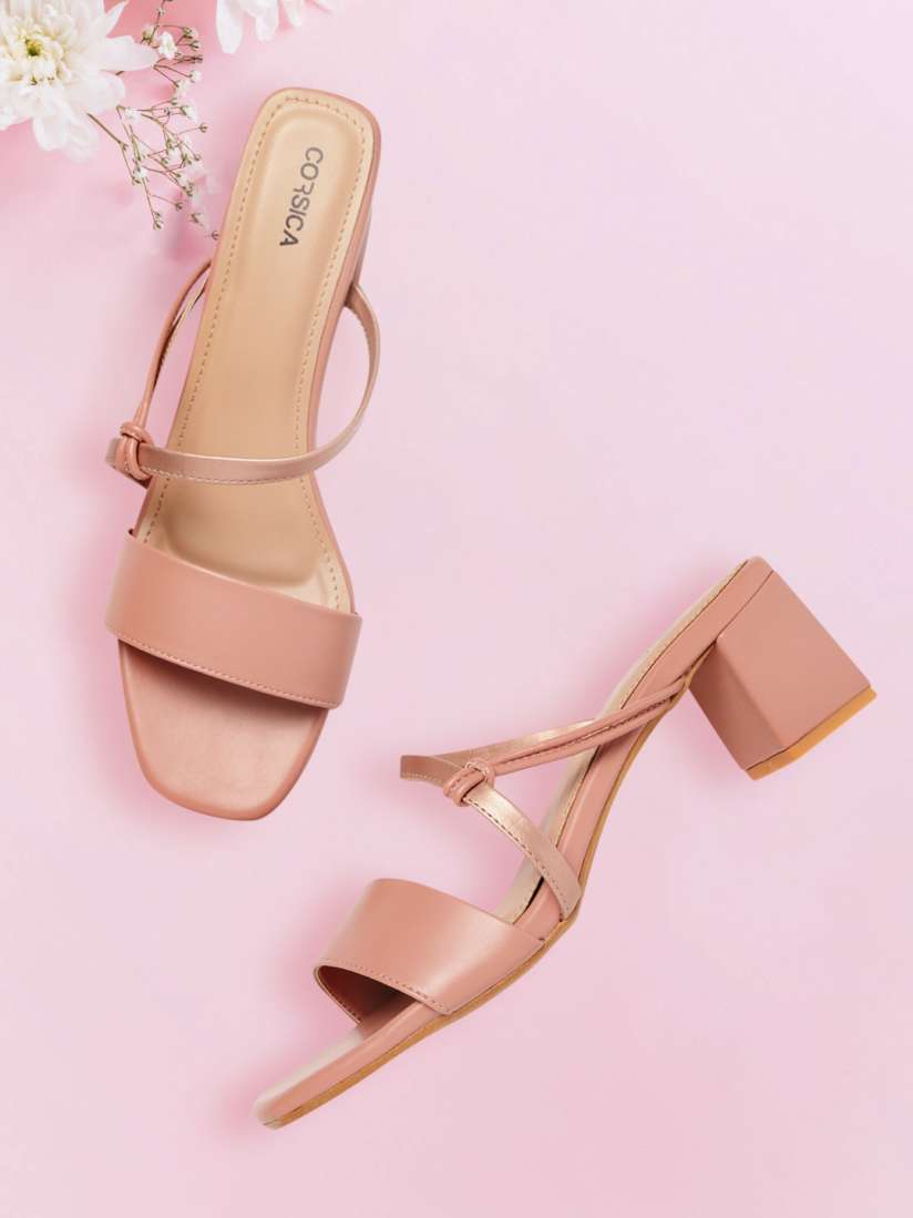Buy CORSICA Peach Coloured Rose Gold Toned Solid Block Sandals Heels for Women 15635604 Myntra