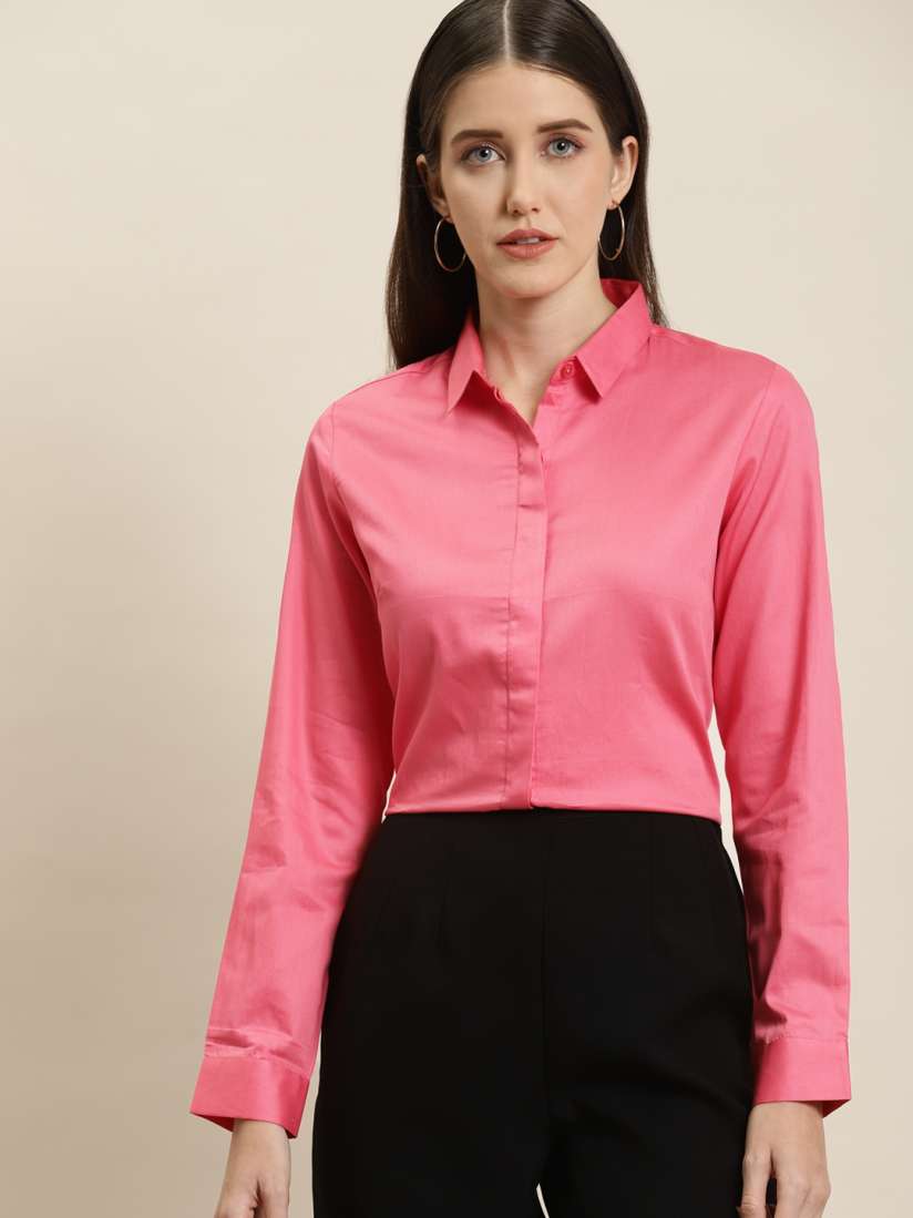 Buy Hancock Women Coral Solid Slim Fit Pure Cotton Satin Formal Shirt Shirts for Women 15635798 Myntra