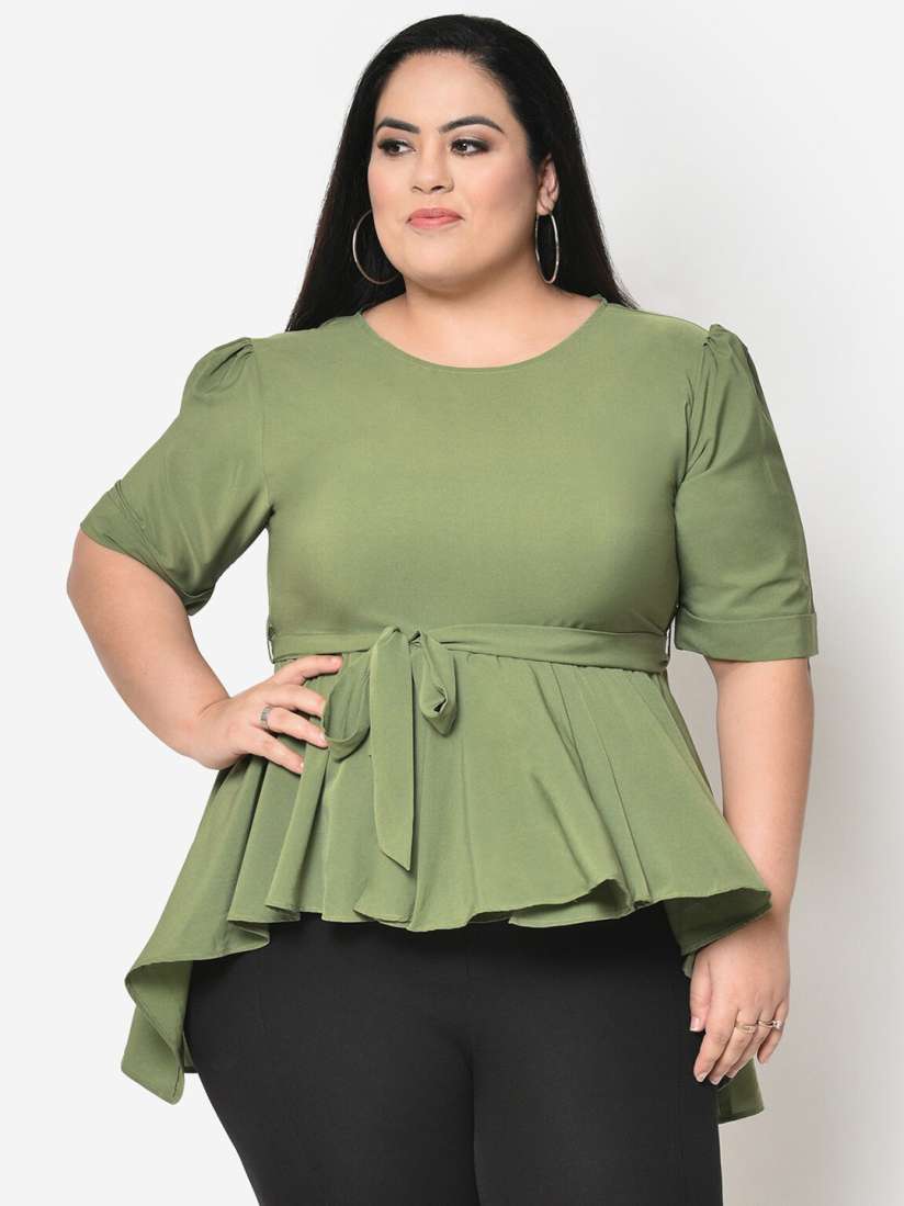 Buy wild U Green Crepe High Low Peplum Plus Size Top Tops for Women 15637942 Myntra