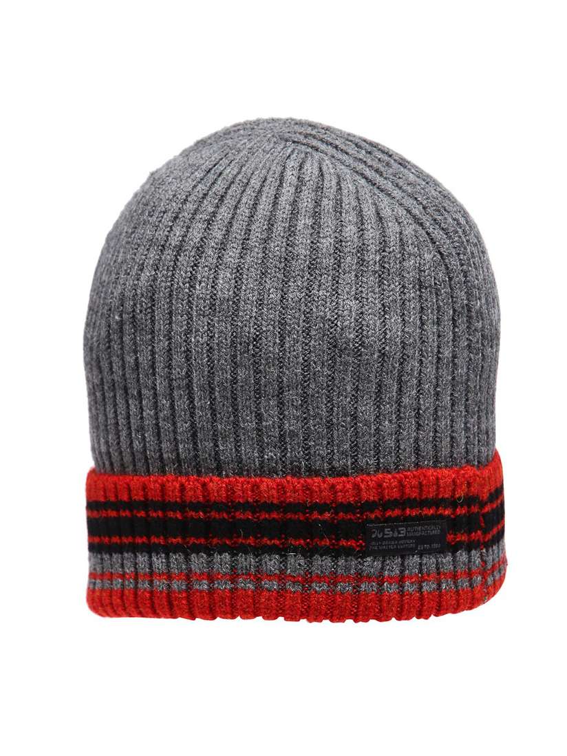 Buy 513 Men Grey Melange Red Beanie Caps for Men 15649140 Myntra