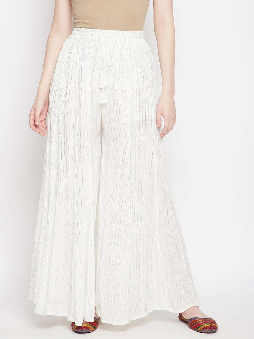 Buy Clora Creation Women White Striped Embellished Flared Palazzo Palazzos for Women 15649670 Myntra