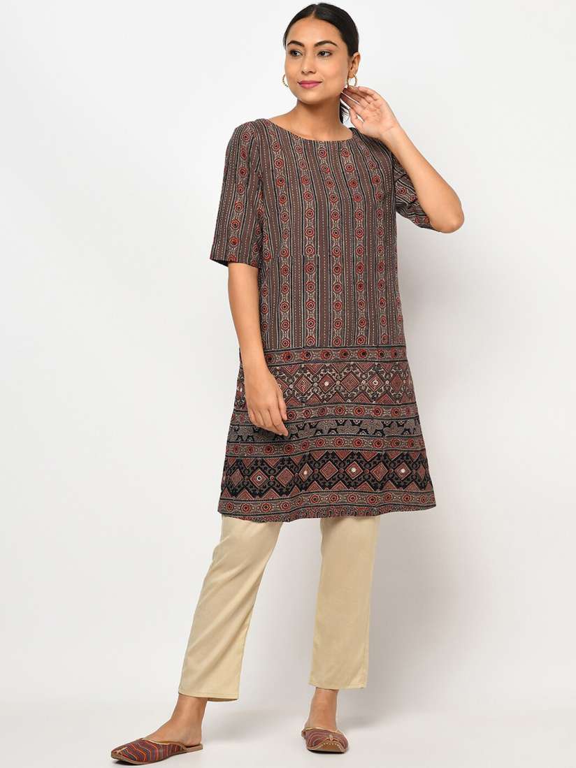Buy Fabindia Brown Ethnic Motifs A Line Dress Ethnic Dresses for Women 15651752 Myntra