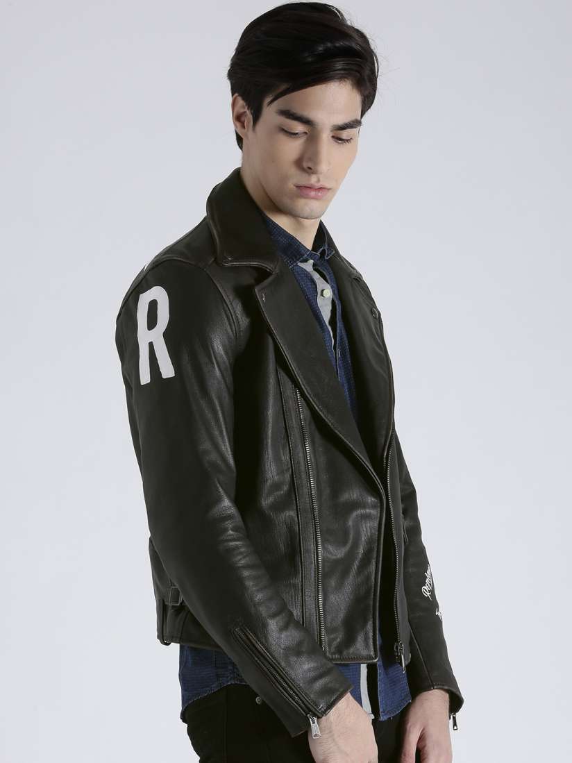 Buy Replay Brown Printed Leather Biker Jacket Jackets for Men 1565964 Myntra