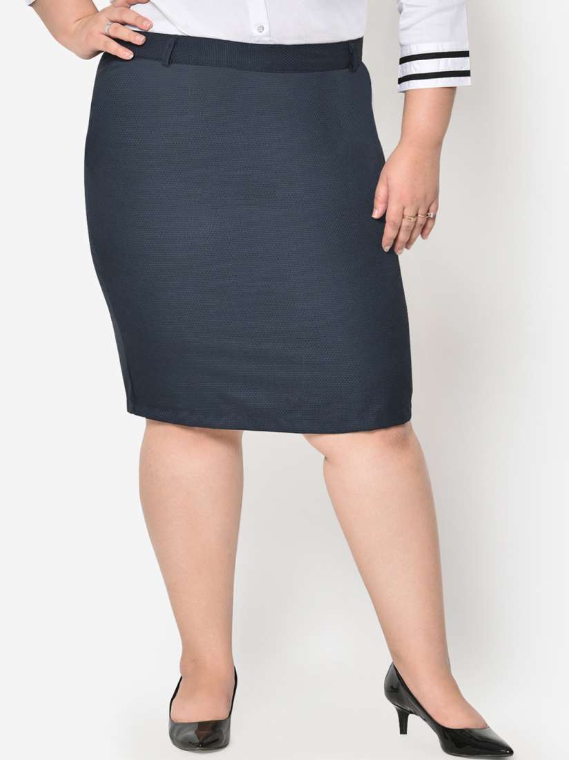 Buy wild U Women Blue Self Design Slim Fit Pencil Formal Plus Size skirt Skirts for Women 15662716 Myntra