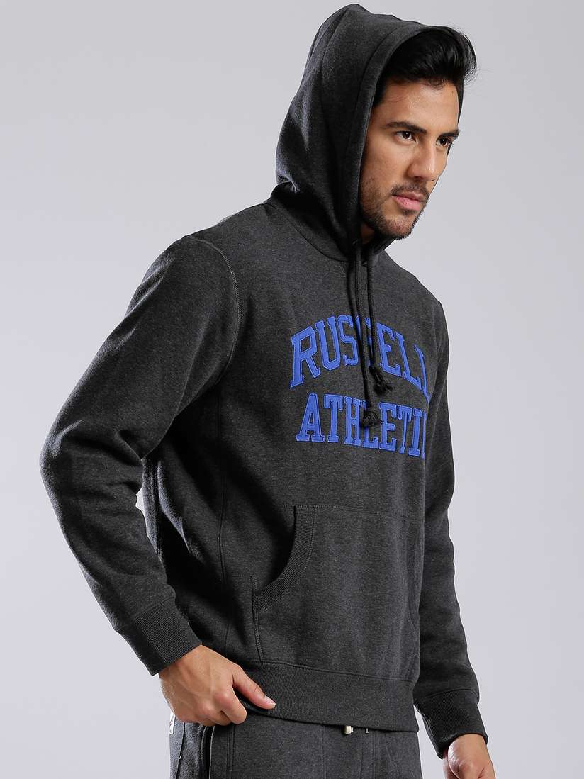 Buy Russell Athletic Charcoal Grey Brand Applique Hooded