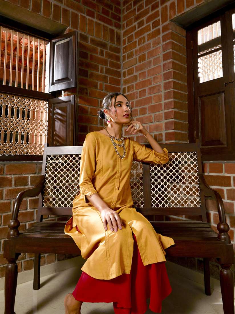 Buy Fabindia Women Mustard Yellow Solid Fusion Straight Kurta Kurtas for Women 15669578 Myntra