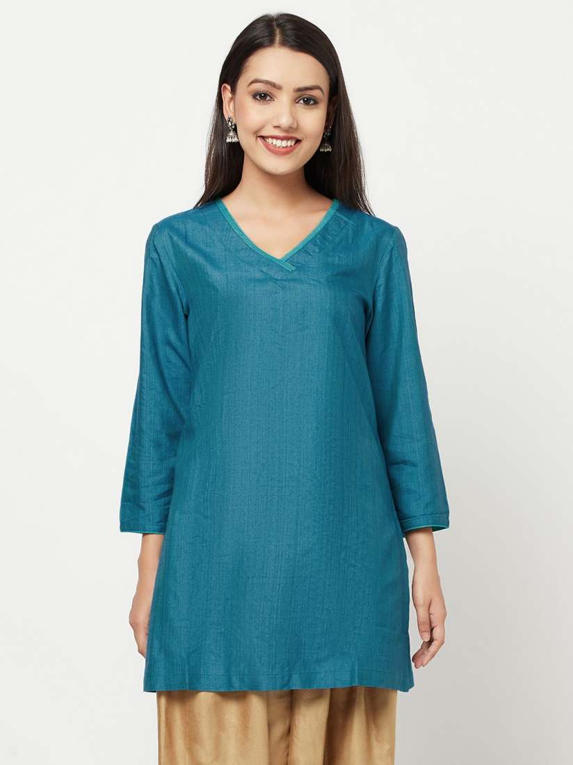 Buy Fabindia Teal Blue V Neck Straight Kurti Kurtis for Women 15669674 Myntra