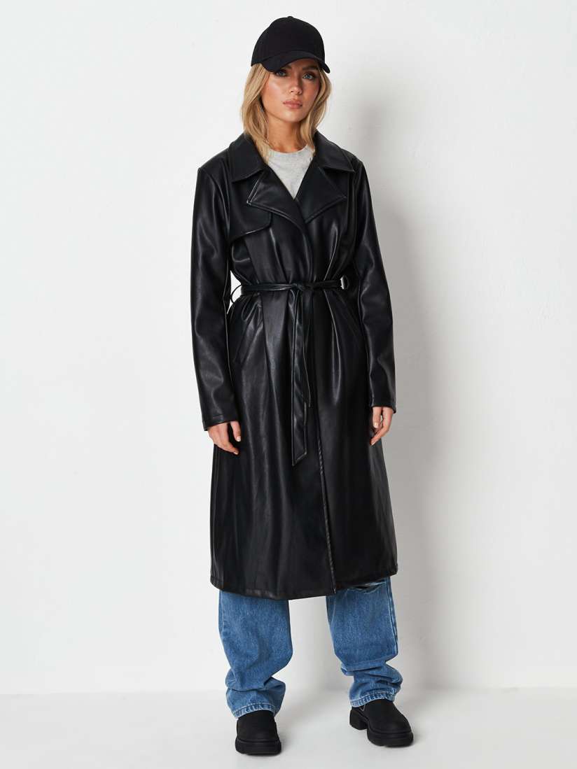 Buy Missguided Women Black Solid Font Open Longline Trench Coat with Belt Coats for Women 15673316 Myntra