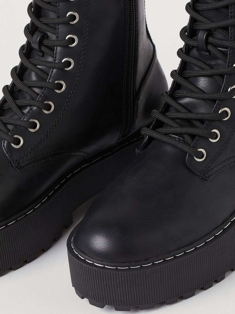 Buy H M Women Black Solid Chunky Combat Boots Boots for Women 15674090 Myntra