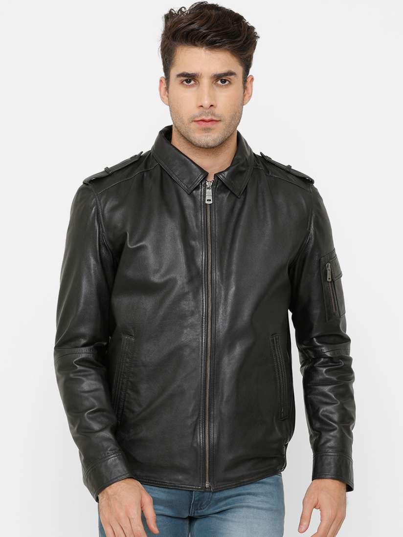 Buy MONOCHROME Men Black Camouflage Leather Insulator Leather Jacket Jackets for Men 15681206 Myntra