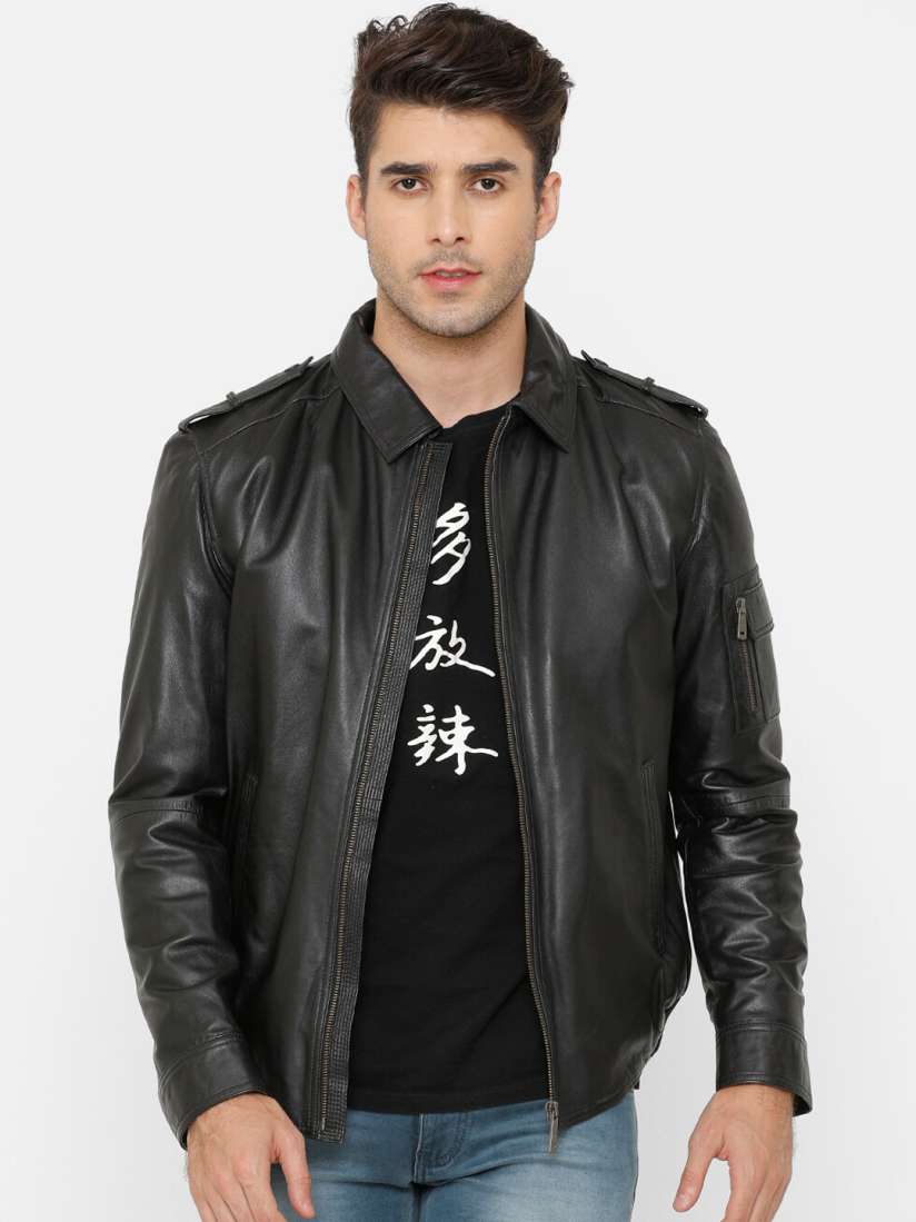 Camouflage leather jacket mens top