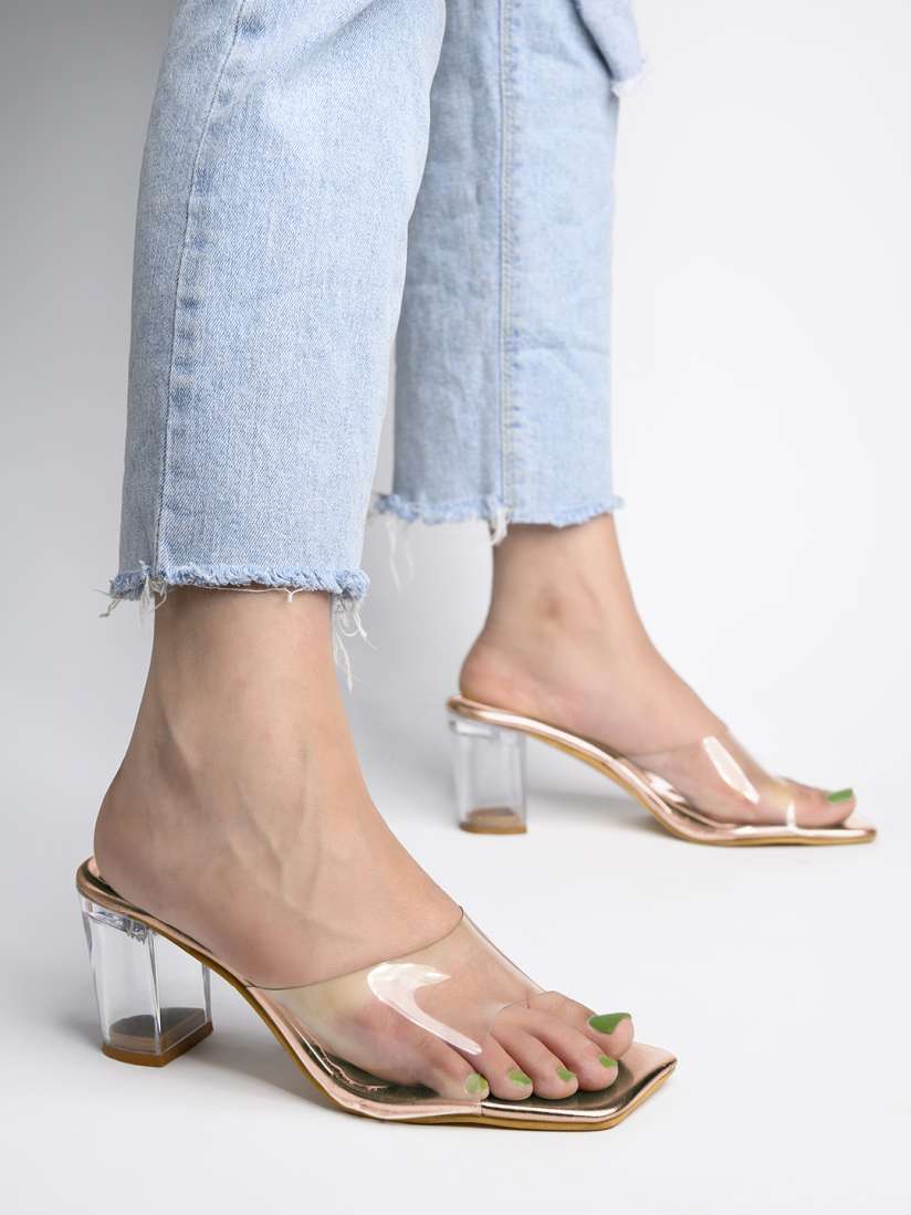 Pink clear block heels hot sale