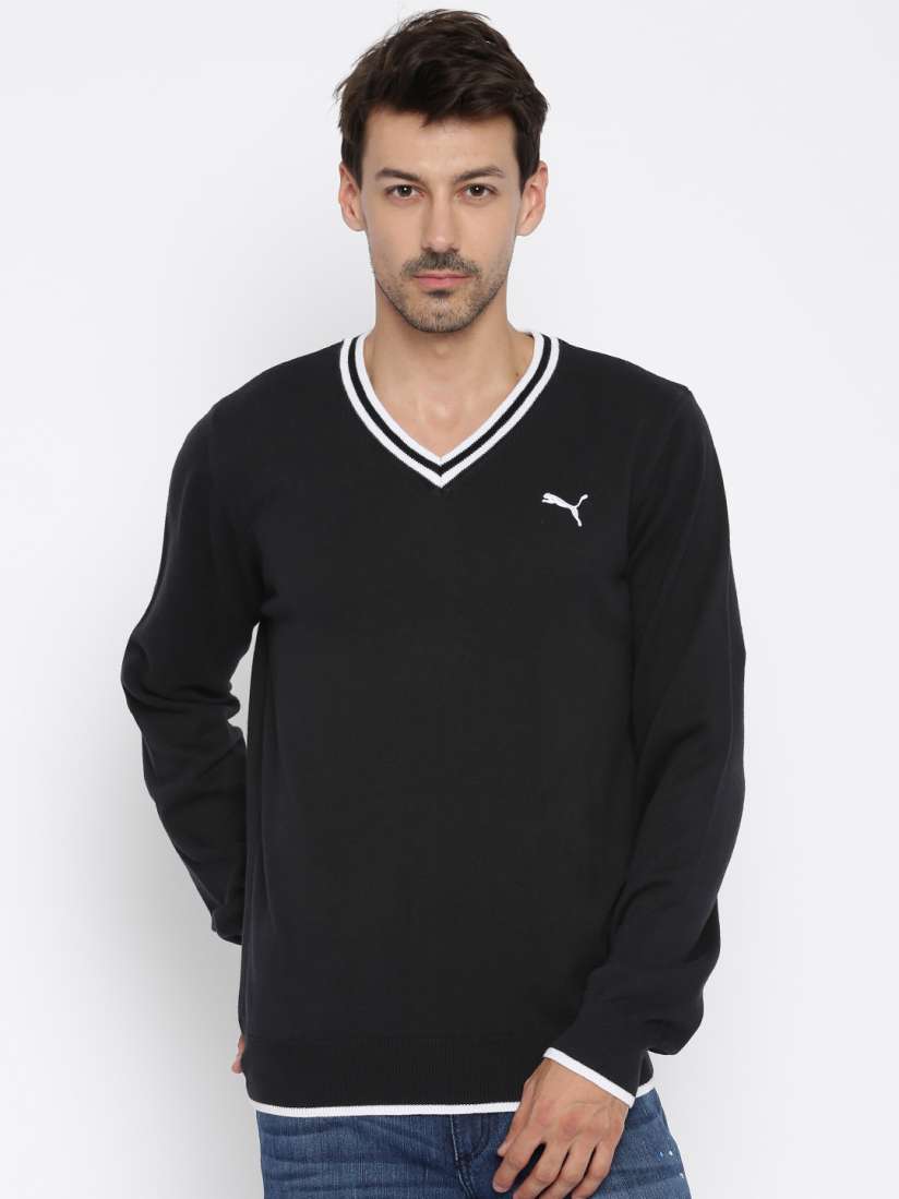 Buy Puma Men Black Solid Sweater Sweaters for Men 1568536 Myntra